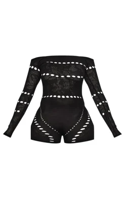 Shape Black Knit Sheer Bardot Unitard