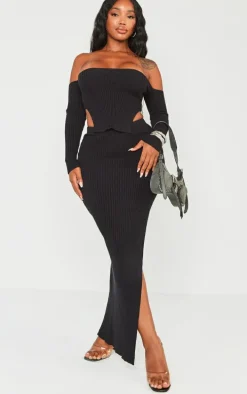 Shape Black Knit Split Side Midaxi Skirt