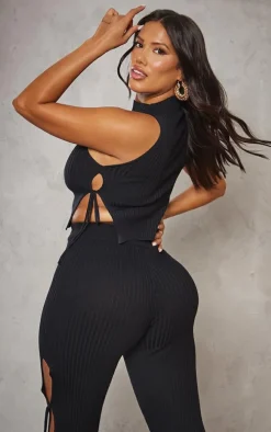 Shape Black Knit Tie Side High Neck Crop Top