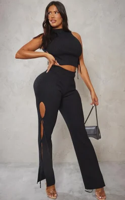 Shape Black Knit Tie Side High Neck Crop Top