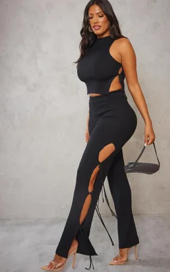 Shape Black Knit Tie Side Flared Pants