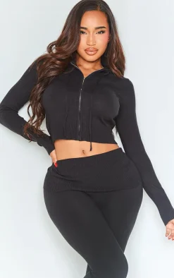 Shape Black Knit Zip Through Jacket