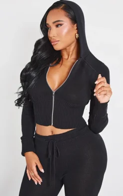 Shape Black Knitted Zip Through Jacket