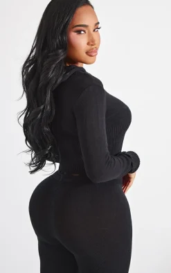 Shape Black Knitted Zip Through Jacket