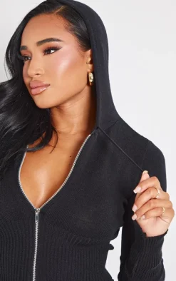 Shape Black Knitted Zip Through Jacket