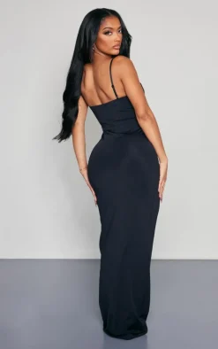 Shape Black Lace Detail Matte Sculpt Maxi Dress