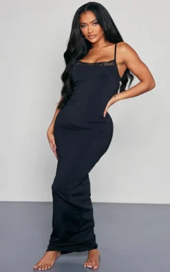 Shape Black Lace Detail Matte Sculpt Maxi Dress
