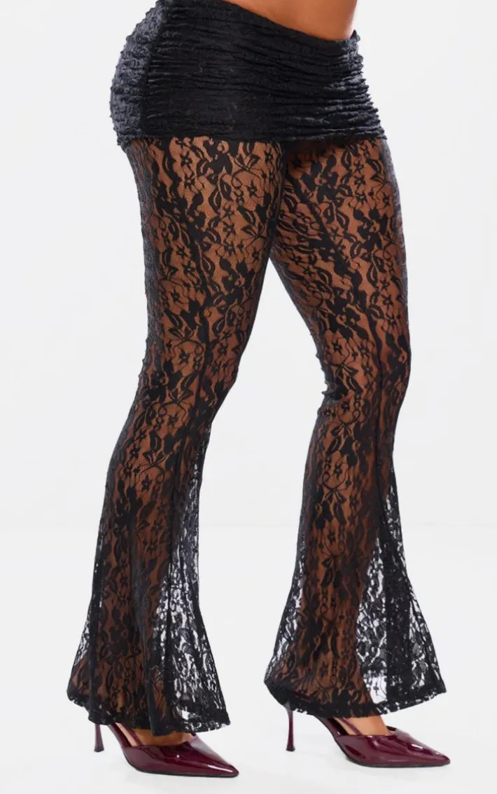 Shape Black Lace Flares With Ruched Skirt