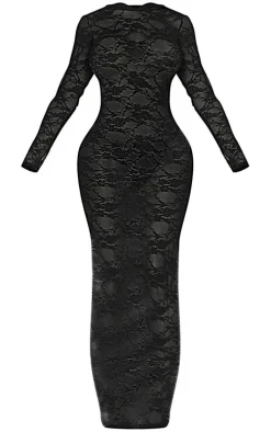 Shape Black Lace Hooded Long Sleeve Maxi Dress