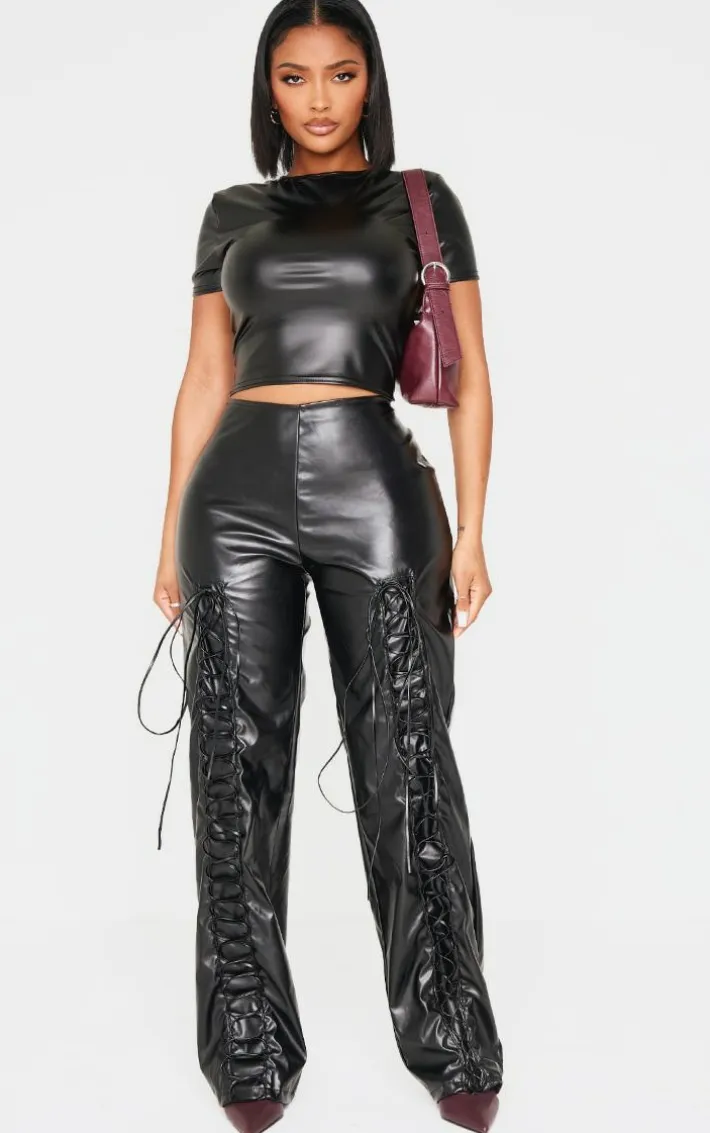 Shape Black Lace Up Faux Leather Pants