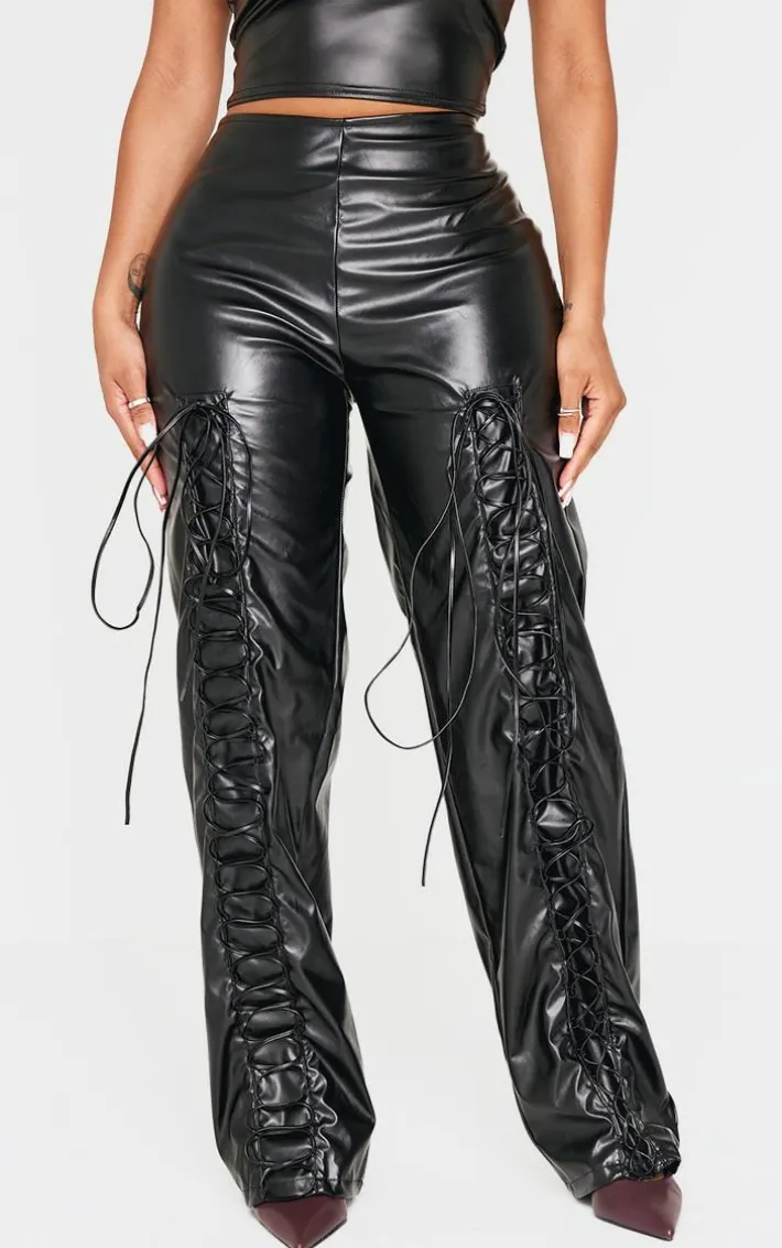 Shape Black Lace Up Faux Leather Pants