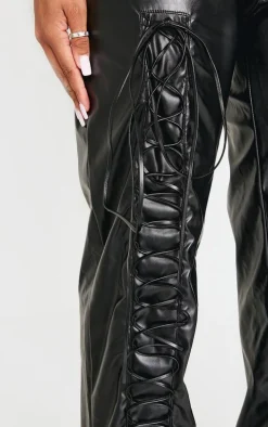 Shape Black Lace Up Faux Leather Pants