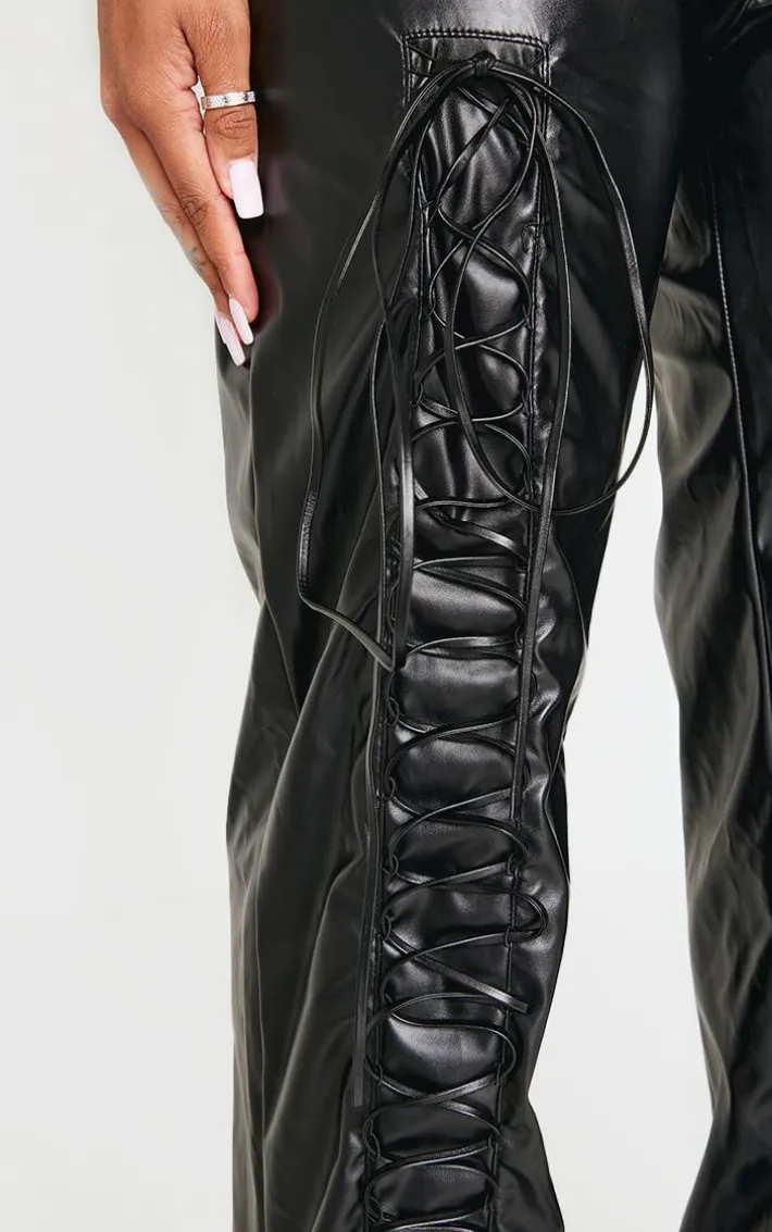 Shape Black Lace Up Faux Leather Pants