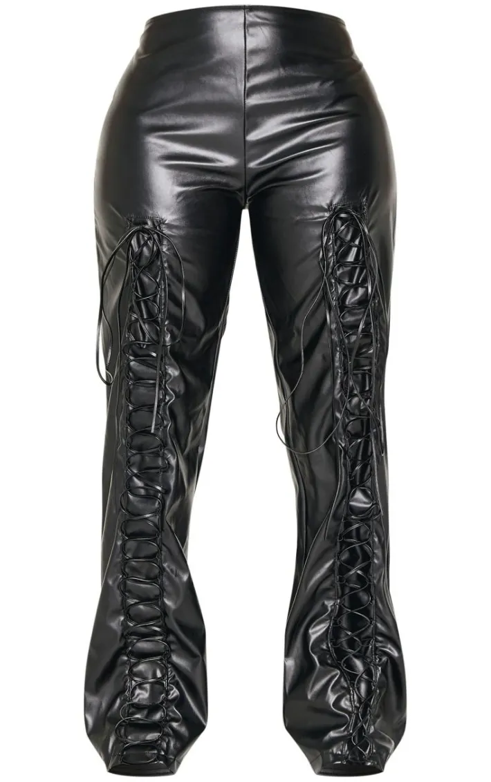 Shape Black Lace Up Faux Leather Pants