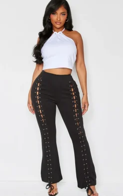 Shape Black Lace Up Front Wide Leg Sweatpants
