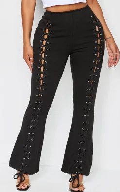 Shape Black Lace Up Front Wide Leg Sweatpants