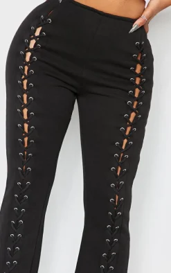 Shape Black Lace Up Front Wide Leg Sweatpants