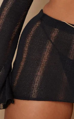 Shape Black Ladder Knit Micro Mini Skirt