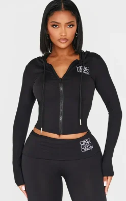 Shape Black Logo Zip Through Top