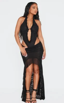 Shape Black Low Rise High Low Frill Maxi Skirt
