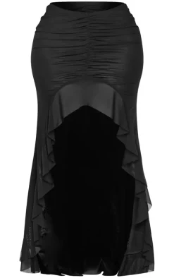 Shape Black Low Rise High Low Frill Maxi Skirt
