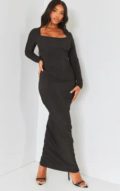 Shape Black Lurex Glitter Long Sleeve Maxi Dress