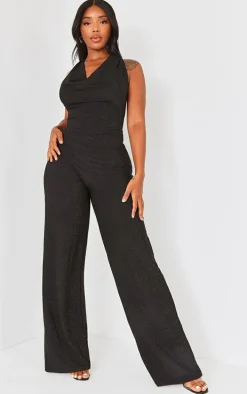 Shape Black Lurex Glitter Cowl Neck Jumpsuit