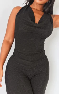 Shape Black Lurex Glitter Cowl Neck Jumpsuit