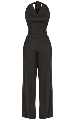 Shape Black Lurex Glitter Cowl Neck Jumpsuit