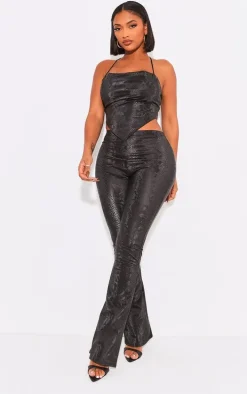 Shape Black Matte Faux Leather Snake Halterneck Top