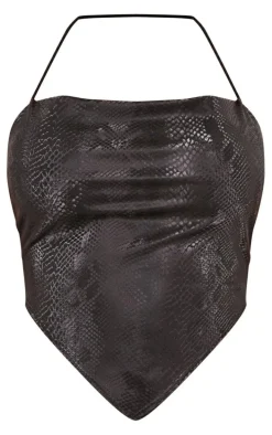Shape Black Matte Faux Leather Snake Halterneck Top