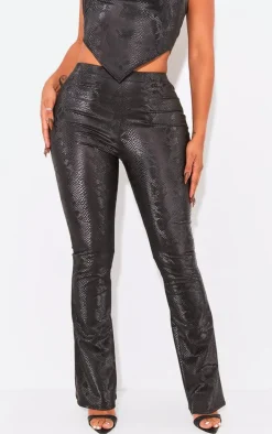 Shape Black Matte Faux Leather Snake Flare Pants