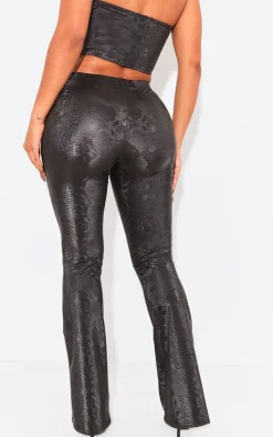 Shape Black Matte Faux Leather Snake Flare Pants
