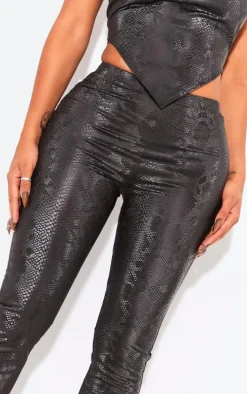 Shape Black Matte Faux Leather Snake Flare Pants