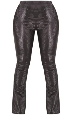 Shape Black Matte Faux Leather Snake Flare Pants