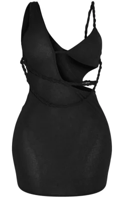 Shape Black Mesh Cut Out Twist Strap Bodycon Dress