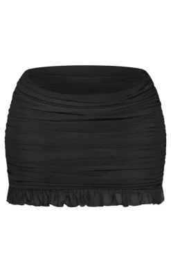 Shape Black Mesh Frill Hem Ruched Mini Skirt