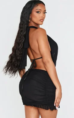 Shape Black Mesh Halter Cowl Neck Top