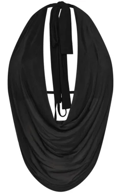 Shape Black Mesh Halter Cowl Neck Top