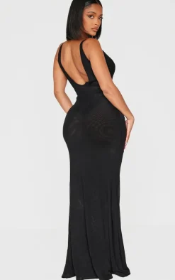 Shape Black Mesh Plunge Front Lace Up Maxi Dress