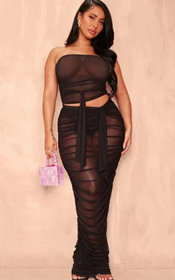 Shape Black Mesh Ruched Cut Out Maxi Dress