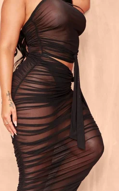 Shape Black Mesh Ruched Cut Out Maxi Dress