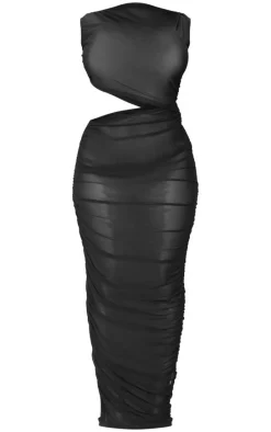 Shape Black Mesh Ruched Side Cut Out Maxi Dress