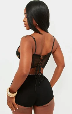 Shape Black Mesh Strappy Cup Detail Boning Corset Top
