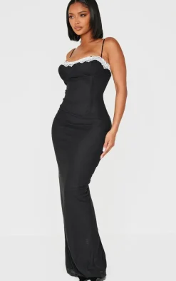 Shape Black Mesh Underwired Lace Trim Maxi Dress