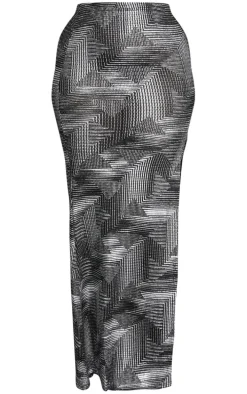 Shape Black Metallic Textured Split Side Maxi Skirt