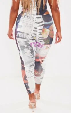 Shape Black Newspaper Printed Leggings