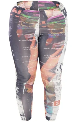 Shape Black Newspaper Printed Leggings