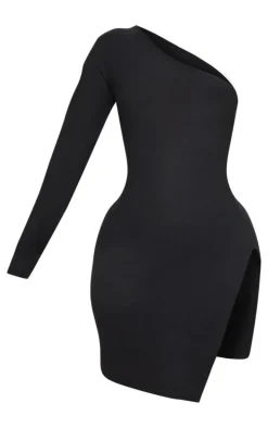 Shape Black One Shoulder Split Bodycon Dress