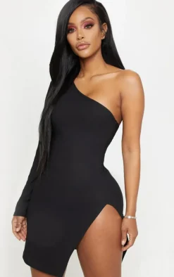 Shape Black One Shoulder Split Bodycon Dress